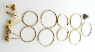 A pair of yellow metal hoop earrings (1g) three pairs of 9ct gold hoop earrings, a pair of 9ct