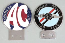Morgan Sports Car Club enamel car badge, height 9.5cm together with an AC Owners Club badge