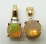 Two 9ct gold pendants each set with an opal and diamonds