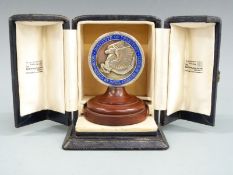 1939-41 Institute of Transport silver presentation medallion or trophy, with enamel decoration to