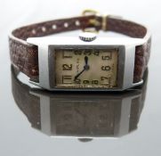 Uniplan ladies wristwatch with blued hands, gold Arabic numerals, silver dial and Lisica S.A. 15