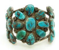 A c1880 native American Navajo bangle set with turquoise