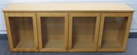Skovby retro light elm or similar four door glazed wall cabinet, W162 x D35 x H61cm