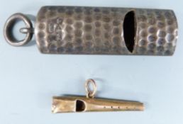 Victorian hallmarked silver whistle Chester 1899 maker Colen Hewer Cheshire, length 4.5cm and yellow