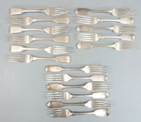 Seventeen Victorian fiddle pattern hallmarked silver dessert forks including a set of six (London