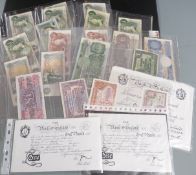 A collection of British banknotes, Peppiatt mauve ten shillings, blue one pound etc, replica white