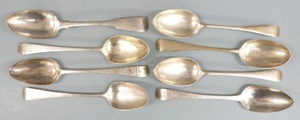 Eight Georgian and later hallmarked silver table spoons including a pair and a bright cut example,