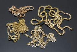 Four 9ct gold chains, 7.3g
