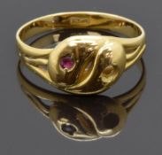 Victorian 18ct gold snake ring, size M, 3.54g