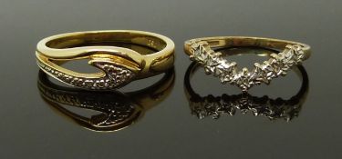 An 18ct gold ring (2.6g) and a 9ct gold ring set with diamonds (1.2g), size I/J & M