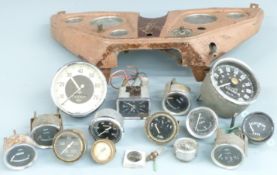 Pre war Standard car dashboard including 0-80mph Smiths speedometer, fuel gauge and oil pressure