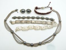 A silver bracelet, silver and hematite bracelet and necklace, Links of London bracelet and a