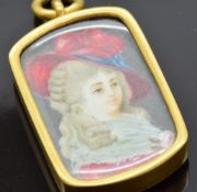 Victorian miniature painting depicting a lady, in pendant mount, 3 x 2cm