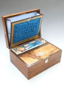 19thC mother of pearl inlaid walnut writing slope and workbox with fold out writing slope, width