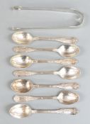 Set of seven teaspoons marked silver and a pair of Georgian hallmarked silver sugar nips, weight