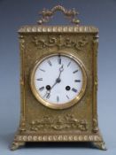 Achille Brocot late 19th / early 20th C brass mantel clock with cast and engraved decoration, the