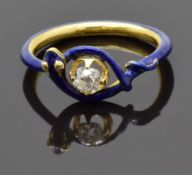 Georgian / Victorian ring in the form of a blue enamelled snake or serpent coiled around a central