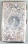 George Unite Edward VII hallmarked silver calling card case with green fitted interior and ivory