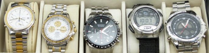 Five various wristwatches comprising Seiko Quartz Chronograph ref. 7T32-6A50, Lorus Quartz