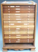 Mahogany sixteen drawer collector's cabinet with removable front, W45 x D36 x H67cm.
