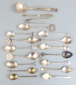 Hallmarked silver cutlery including guilloché enamel decorated examples, continental white metal