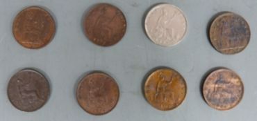 A collection of eight high grade Victorian halfpennies to include 1868 rose brooch example struck in