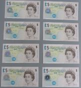 Four consecutive Andrew Bailey UK £5 notes, LC84974624-LC84974627, together with a further four