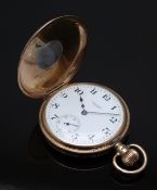 Waltham 9ct gold keyless winding half hunter pocket watch with inset subsidiary seconds dial,