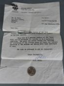 1965 mis-strike sixpence with explanatory letter from The Royal Mint, Tower Hill, London, dated 1970