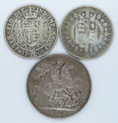 Queen Victoria 1890 Jubilee Crown and two two shillings 1890 and 1901