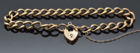Victorian 9ct rose gold bracelet with heart padlock clasp,10.4g