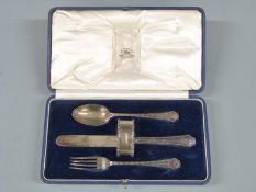 Mappin & Webb cased George V hallmarked silver spoon, fork, knife and napkin ring set, London