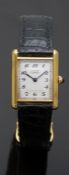 Must de Cartier Tank Vermeil silver gilt ladies wristwatch ref. 500095 with blued hands, black