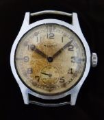Moeris gentleman's military wristwatch with subsidiary seconds dial, Arabic numerals, silver dial,