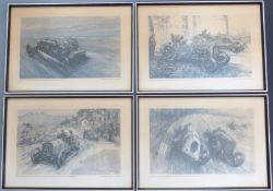 Four land speed record and motor racing prints after Gordon Crosby, each 34 x 39cm