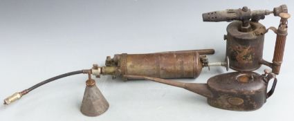 Vintage oil can, Tecalemit grease gun, blow lamp etc