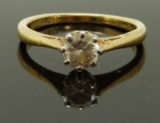An 18ct gold ring set with a diamond of approximately 0.4ct, 2.54g, size K