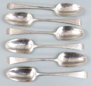 Set of six Georgian bottom hallmarked silver table spoons, London 1770 maker John Lampfert, length