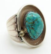A c1880 native American Navajo ring set with turquoise, size T/U
