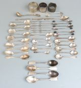 Collection of hallmarked silver cutlery including three sets of six spoons, set of five spoons and a