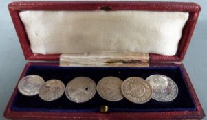 Maundy Money case for 1905 containing 1905 2d, 1907 2d, 1905 4d, three threepence coins 1874 (