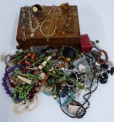 A collection of costume jewellery including vintage beads, vintage watches, hardstone bracelet,