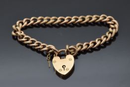 Victorian 9ct rose gold bracelet with engraved links and heart padlock clasp,12.4g
