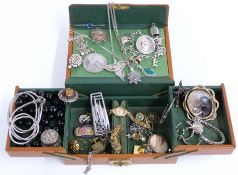 A collection of jewellery including Maria Theresa silver coin, paste mizpah brooch, silver necklace,