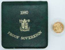 QEII 1980 second head proof gold full sovereign, cased with certificate