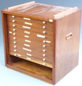Mahogany eleven drawer collector's cabinet with removable front, W44 x D34 x H44cm.