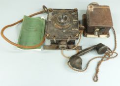 Railway signal telephone comprising handset attached to box with plaque reading I.B.Signal