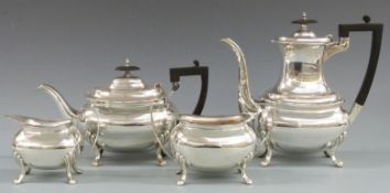 Walker & Hall George V hallmarked silver four piece teaset, Sheffield 1919, height of tallest