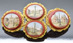 A 19thC micro mosaic buckle formed of four micro mosaic plaques depicting buildings, in gilt mounts,