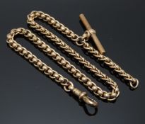A 9ct rose gold fob/ Albert made up of faceted circular links, 22.5g